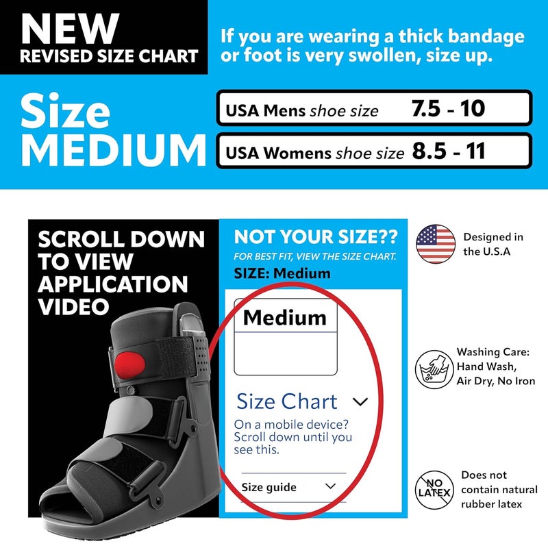 Braceapedia Rapid Recover Short Walking Boot, Fracture Boot, Medical Grade Foot Brace for Fractures, Ankle Boot & Brace, Adjustable Air Pump, Sprain & Injury Recovery, Post Op Shoe, Foot Boot for Injured Foot, Medium, Black - Image 2